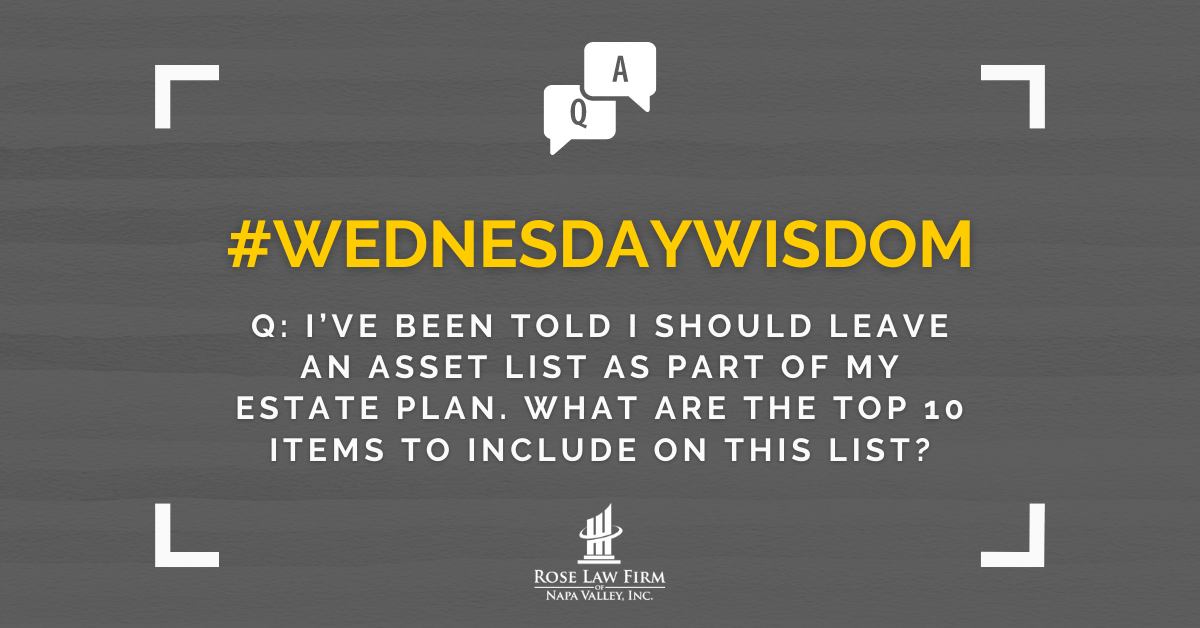 Top 10 items I should include on my asset list as part of my estate plan